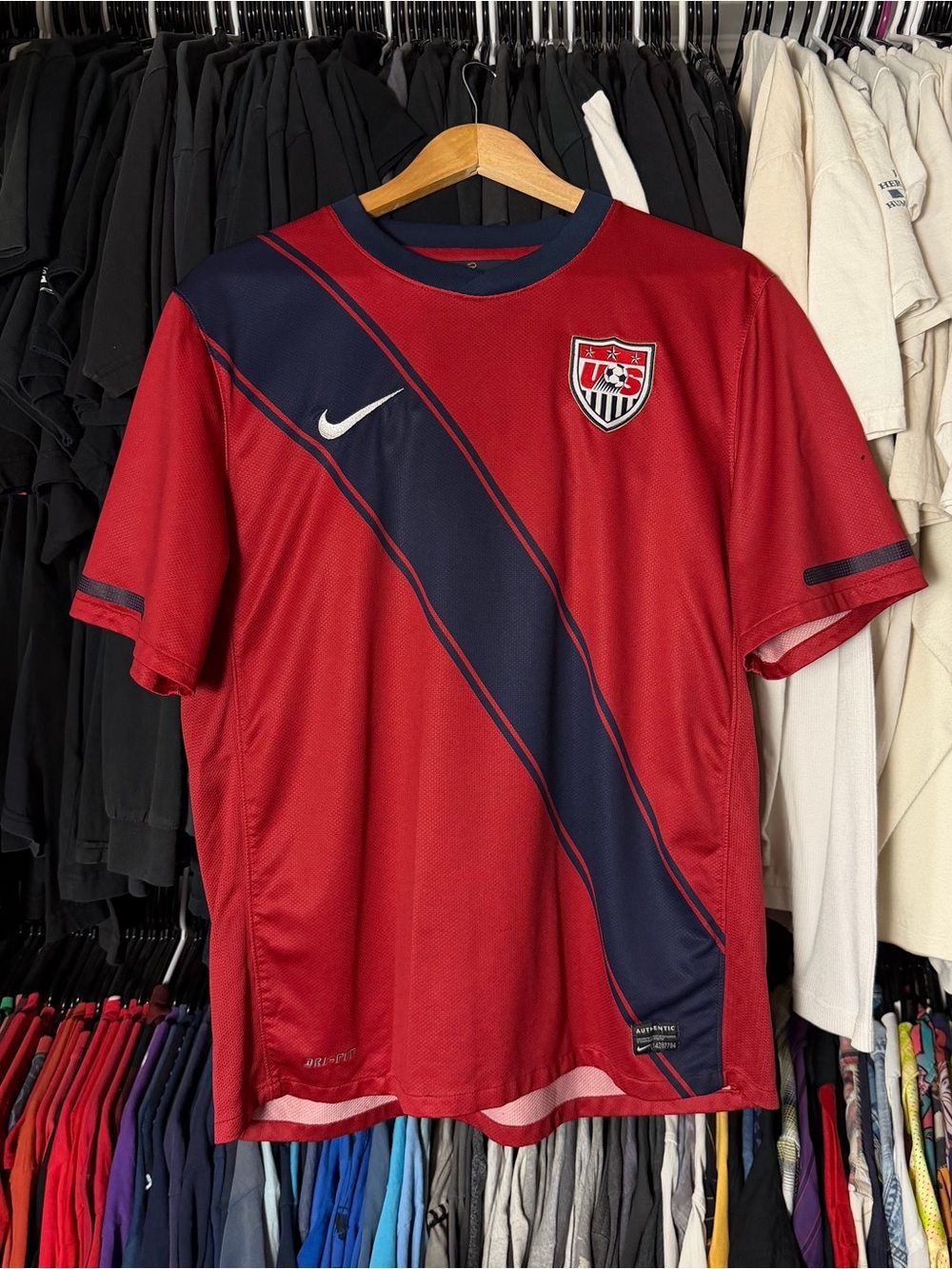 Nike USMNT Soccer Jersey Mens Large Red Blue 2011 Away Kit USA United States
